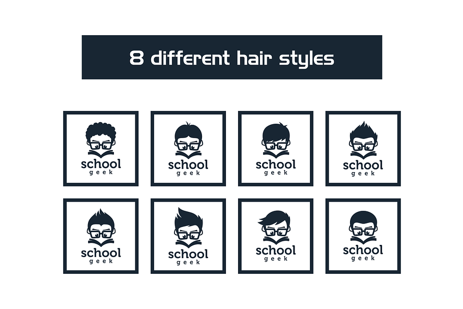 8 School Geek Different Hair Styles in Logo Templates - product preview 8