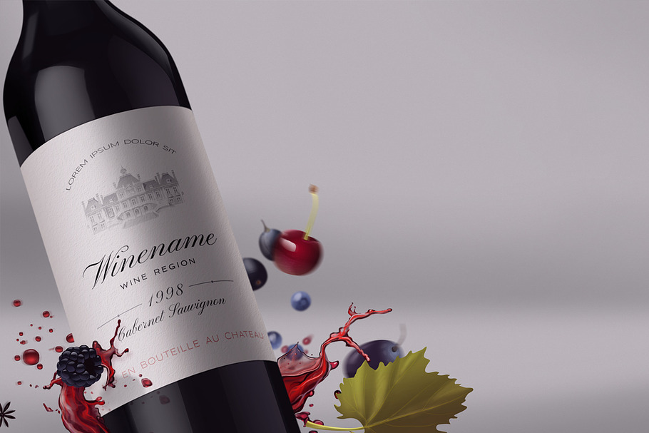 Wine bottle and label mock-up in Product Mockups - product preview 8