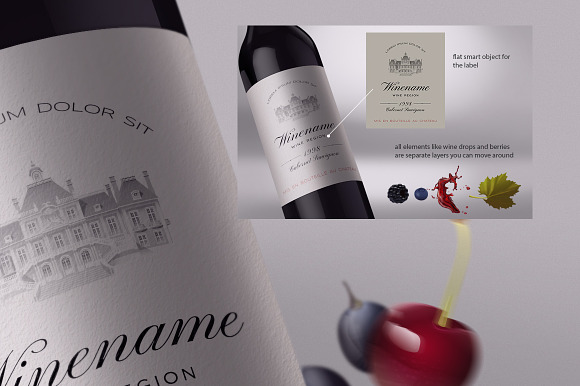 Wine bottle and label mock-up in Product Mockups - product preview 1