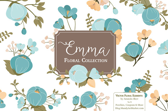 Vintage Blue Floral Clip Art in Illustrations - product preview 2