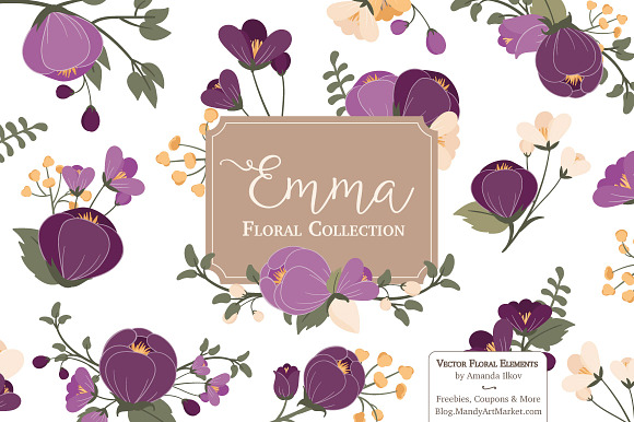 Plum Floral Clipart & Vectors in Illustrations - product preview 2