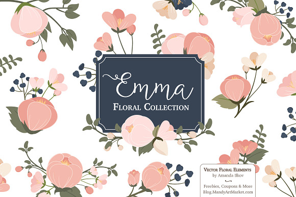 Navy & Pink Floral Clipart & Vectors in Illustrations - product preview 2