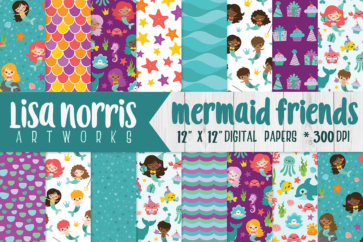 Mermaid Friends Digital Papers in Patterns - product preview 8