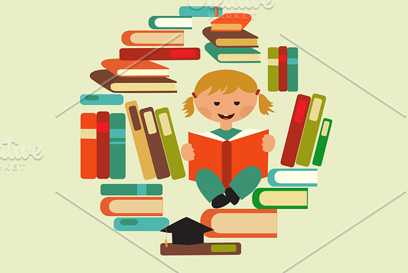 Kids with books vector set in Illustrations - product preview 1