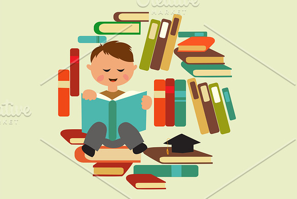 Kids with books vector set in Illustrations - product preview 2