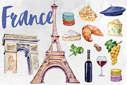 Watercolor France Clipart Set