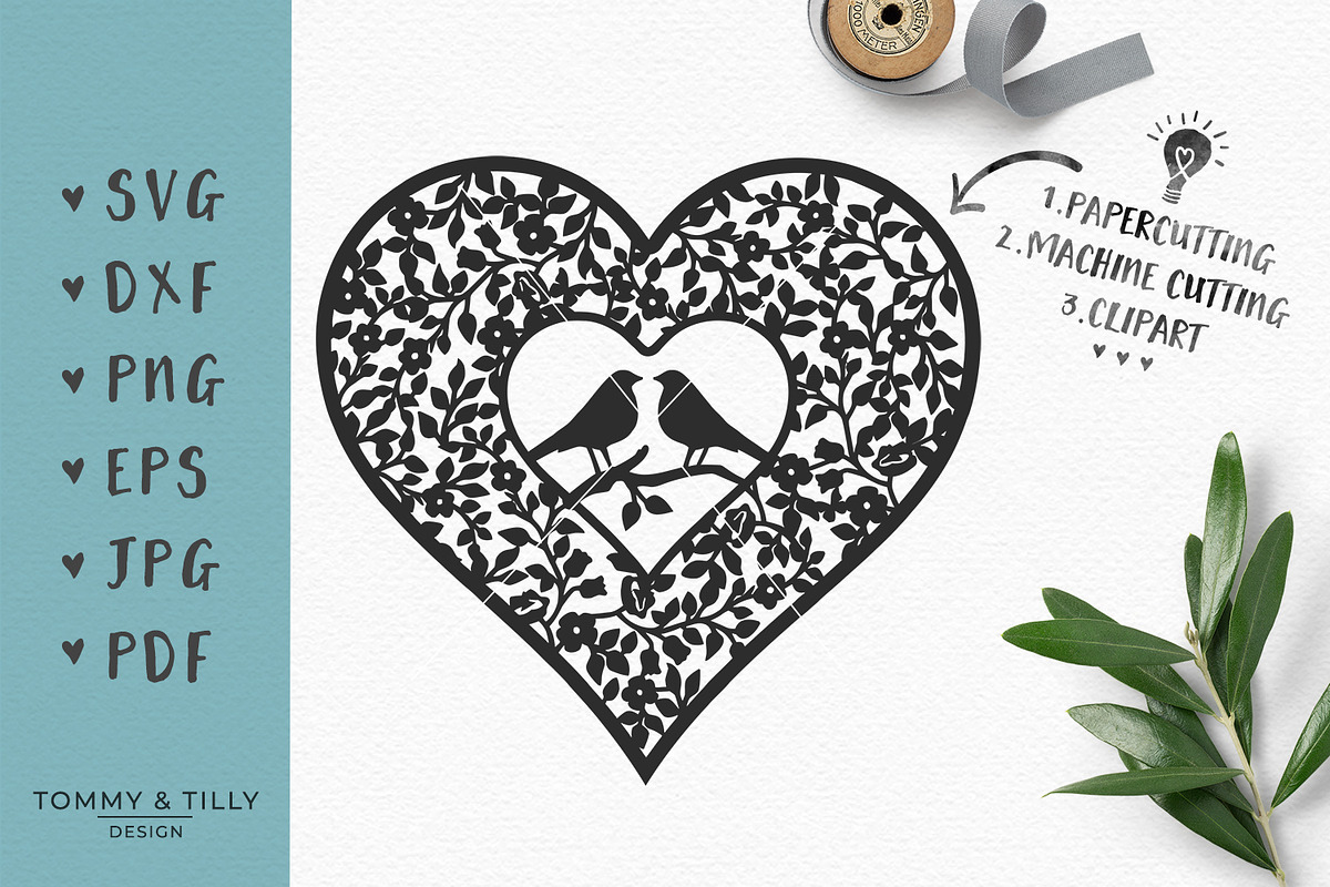Love Birds Vintage Heart - SVG  in Objects - product preview 8