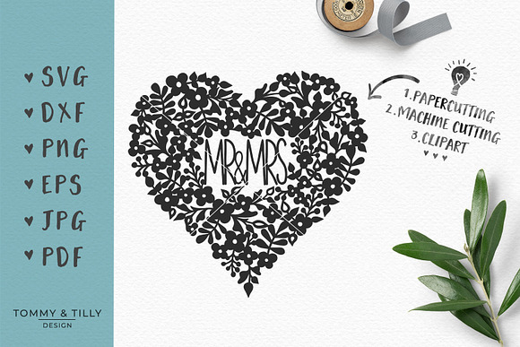 Mr and Mrs Heart - Wedding SVG in Objects - product preview 4