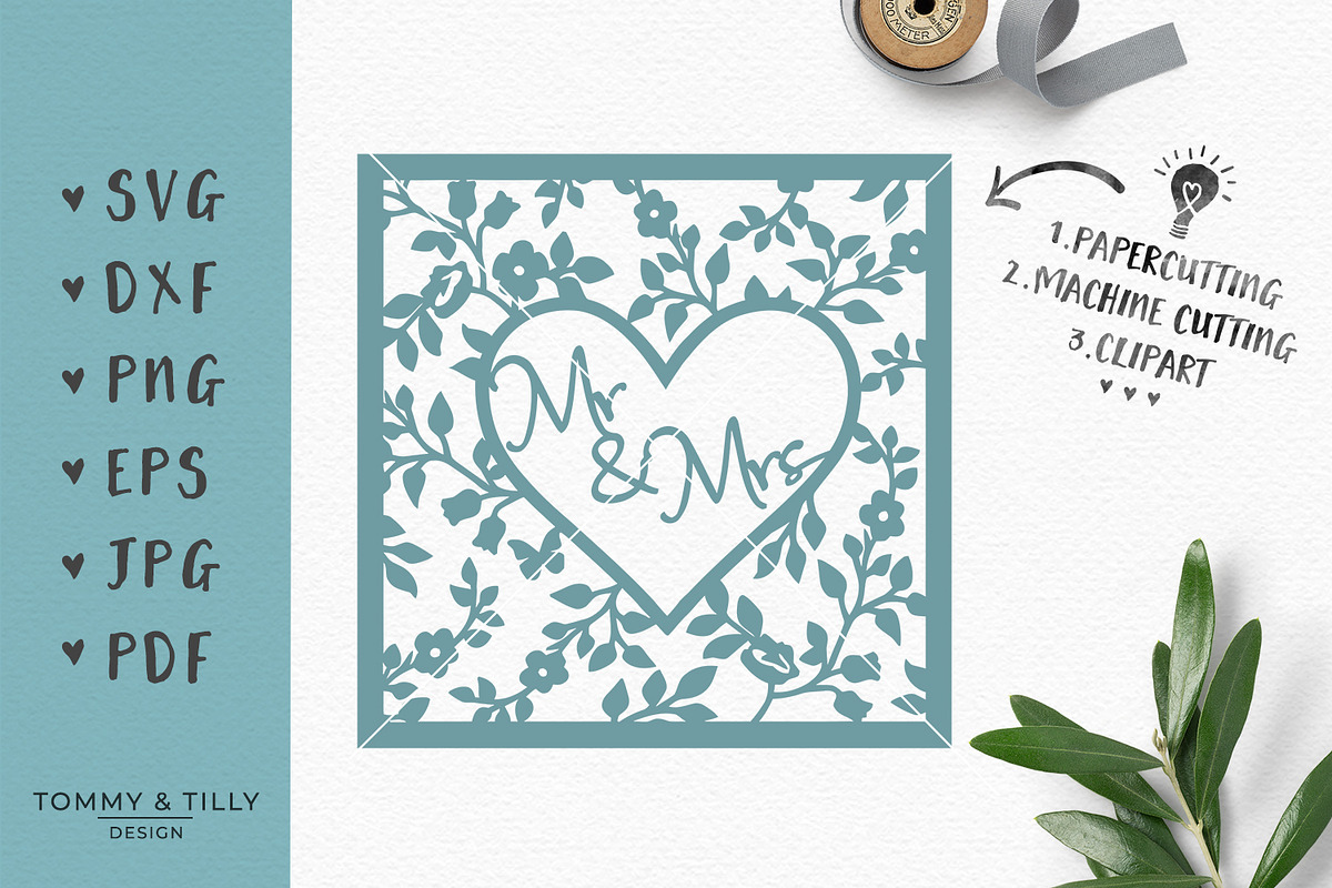 Mr & Mrs Heart Frame - Wedding SVG in Objects - product preview 8