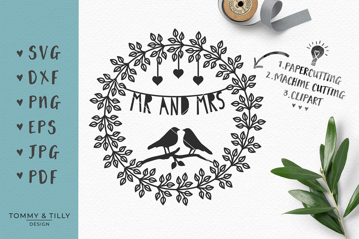 Mr & Mrs Wreath - Wedding SVG in Objects - product preview 8