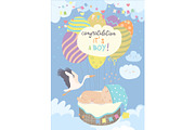 Nice card with stork and baby on