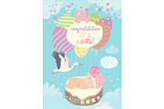 Nice card with stork and baby on