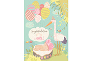Nice card with stork and baby
