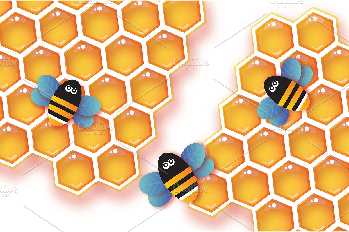 Origami Gold Honeycomb and Honey Bee in Illustrations - product preview 8