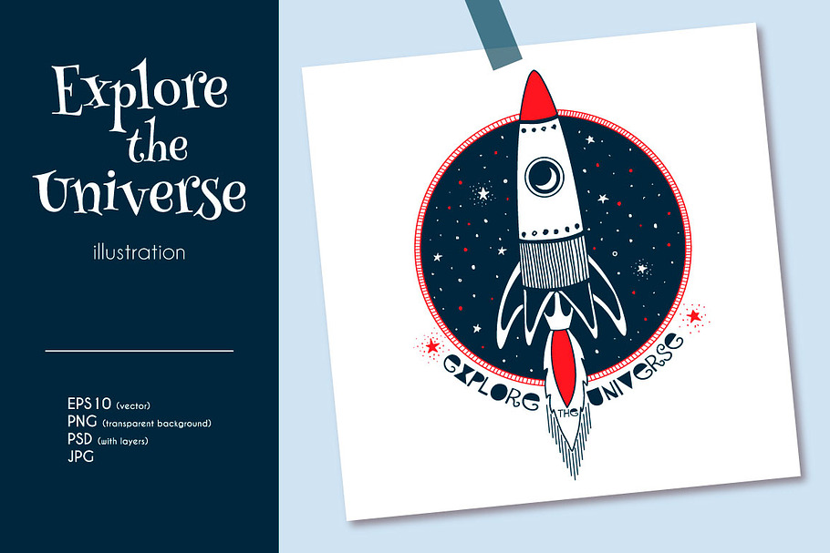 Rocket in Open Space in Illustrations - product preview 8