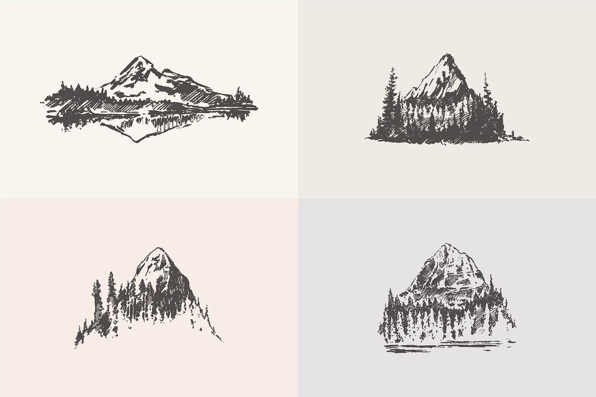 Sketches of mountain landscapes in Illustrations - product preview 8