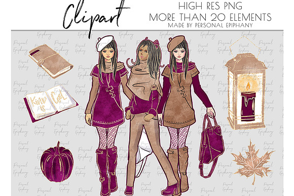 planner girl fall clipart, autumn in Illustrations - product preview 2