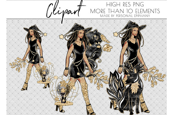 witch clipart, halloween clipart in Graphics - product preview 2