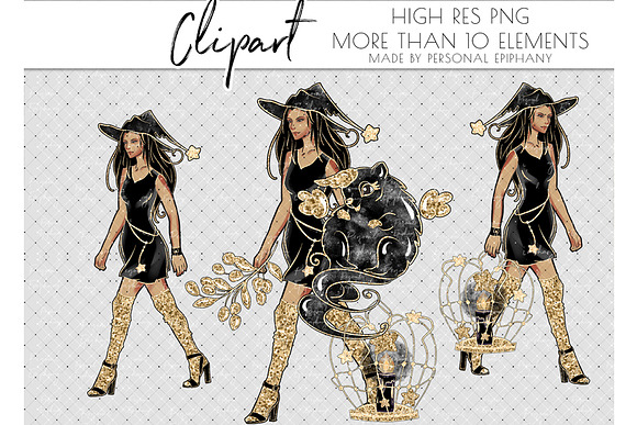 witch clipart, halloween clipart in Graphics - product preview 4
