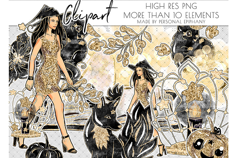 glam witch halloween clipart, beast