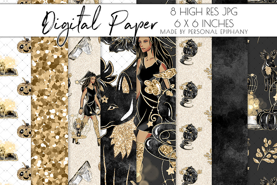 halloween digital paper, witch glam