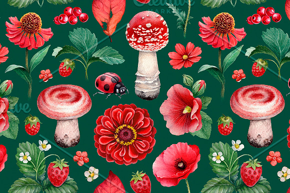 Red summer nature illustrations kit in Illustrations - product preview 2