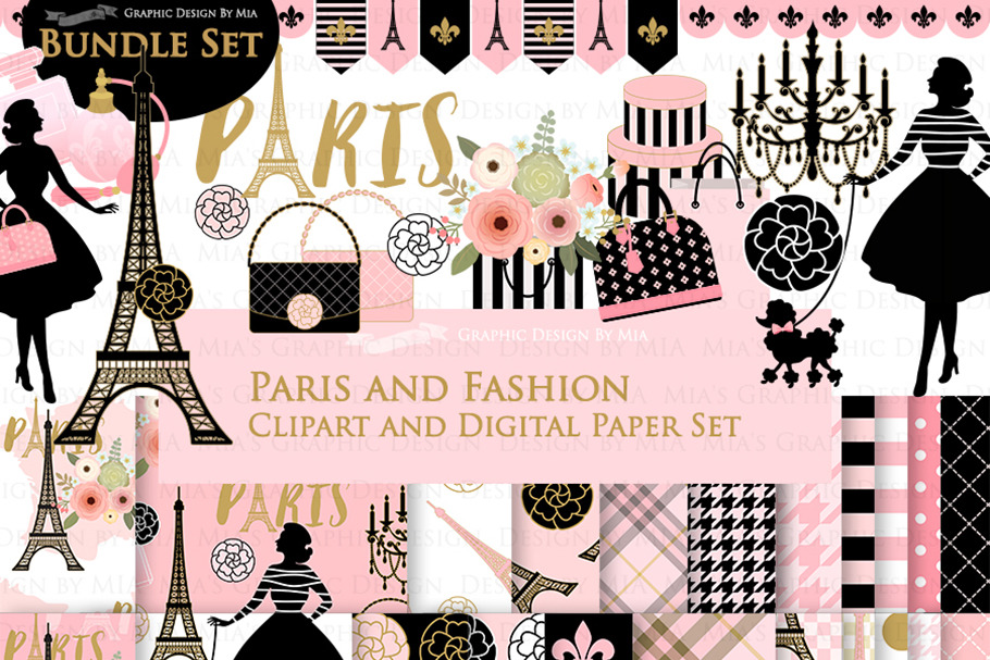 Paris Fashion Clipart+Pattern set in Illustrations - product preview 8