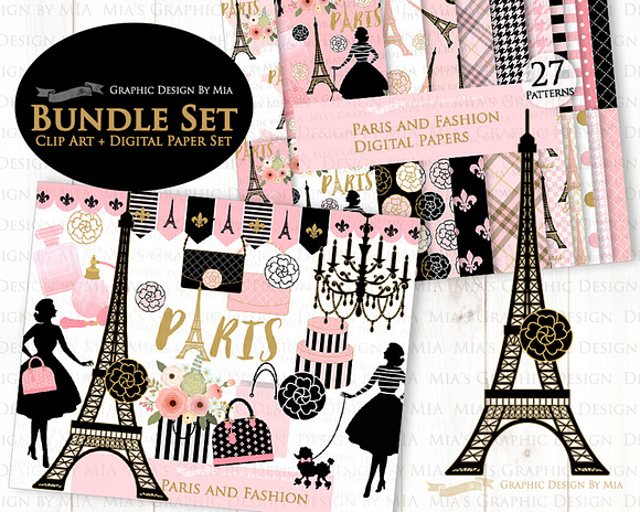 Paris Fashion Clipart+Pattern set in Illustrations - product preview 1
