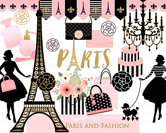 Paris Fashion Clipart+Pattern set in Illustrations - product preview 2