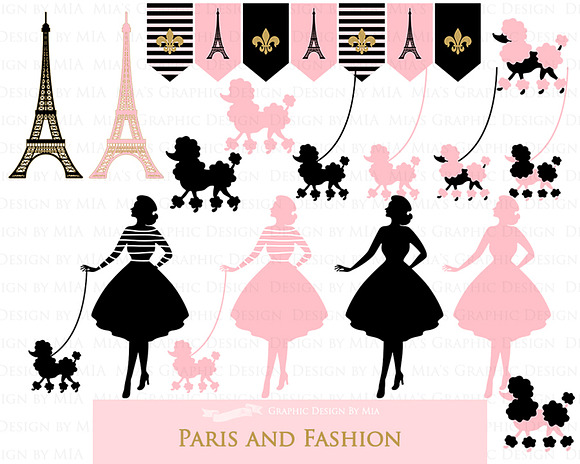 Paris Fashion Clipart+Pattern set in Illustrations - product preview 3