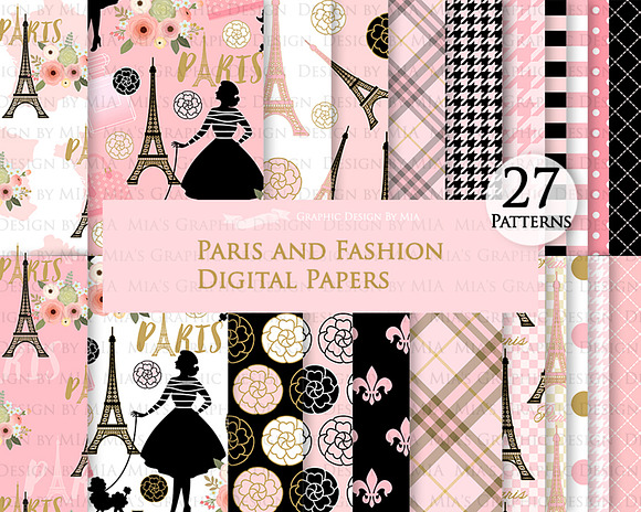 Paris Fashion Clipart+Pattern set in Illustrations - product preview 6