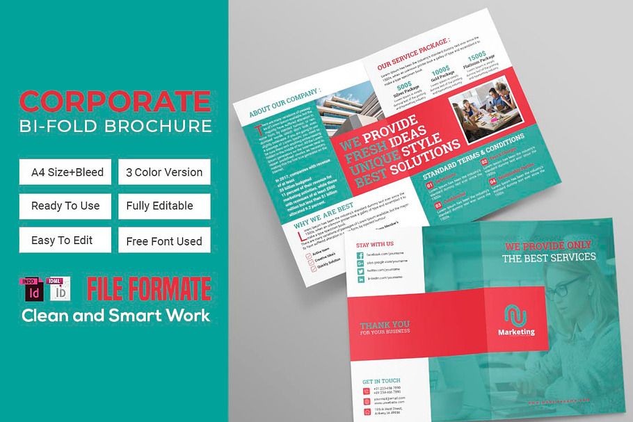 Corporate Bi-fold Brochure Template in Brochure Templates - product preview 8