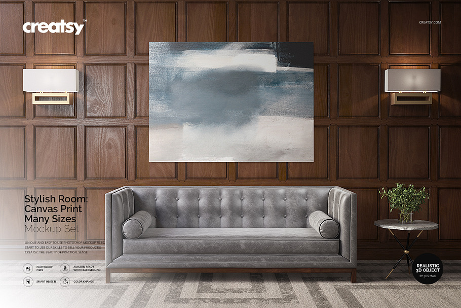 Stylish Room Canvas Print Mockup in Print Mockups - product preview 8