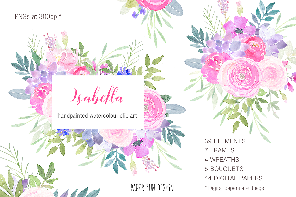Isabella Watercolour Clip Art Set in Graphics - product preview 8