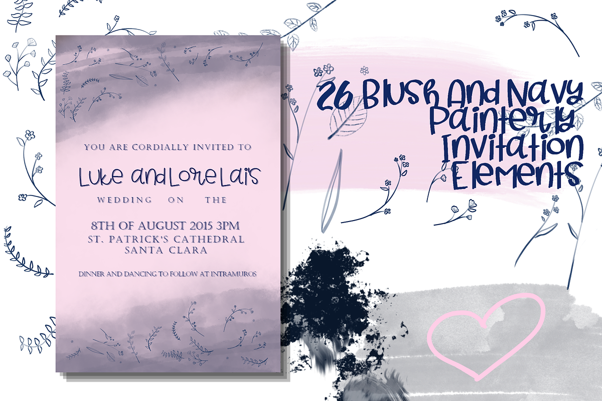 26 Blush and Navy Invitation Element in Wedding Templates - product preview 8