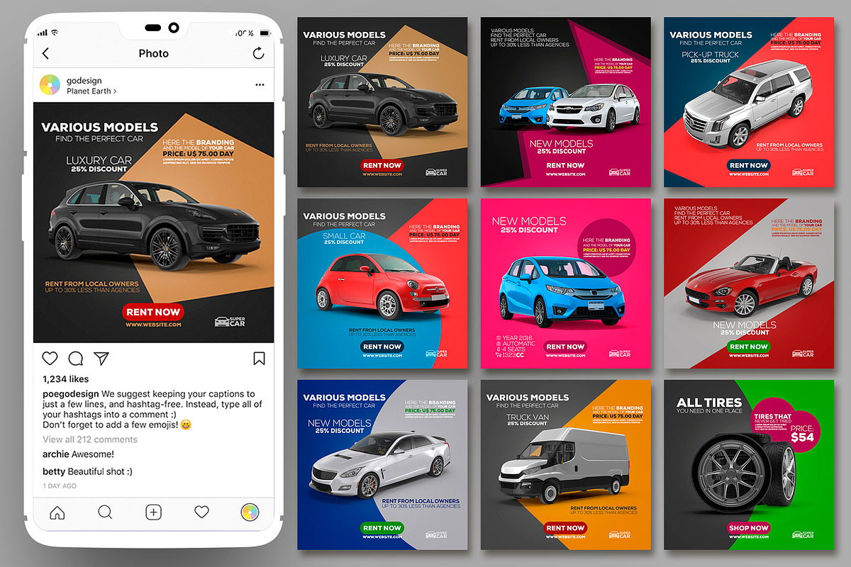 Instagram Posts Car Template in Instagram Templates - product preview 8