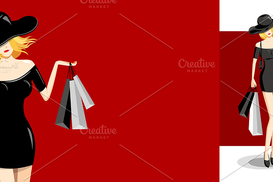 Fashion woman holding shopping bag in Illustrations - product preview 8