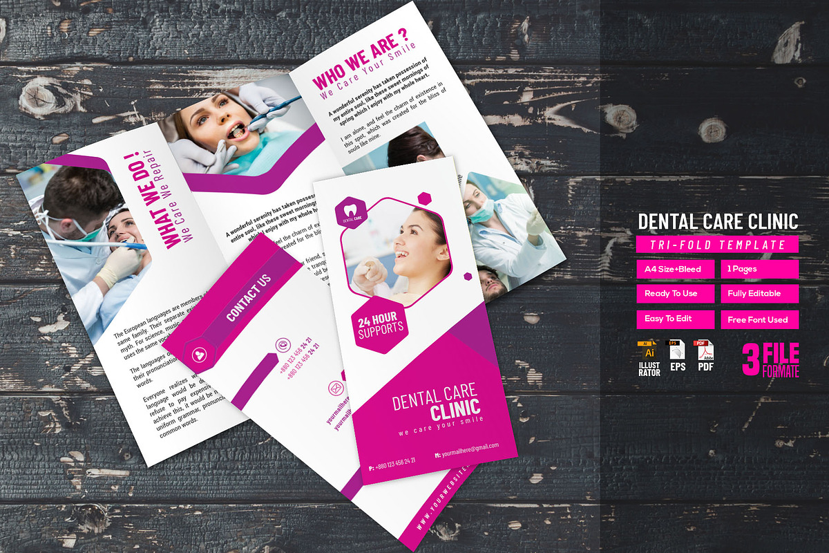 Dental Care Clinic Tri-Fold in Brochure Templates - product preview 8
