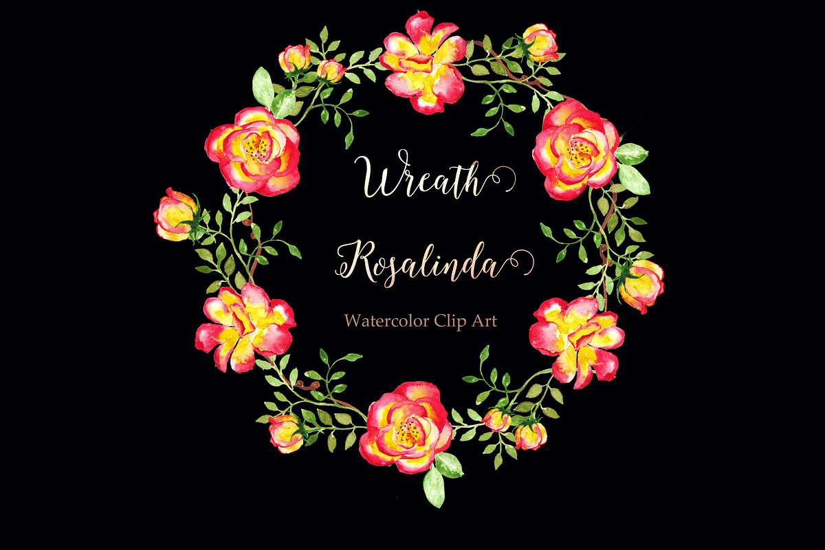 Wreath Rosalinda Watercolor clip art in Graphics - product preview 8