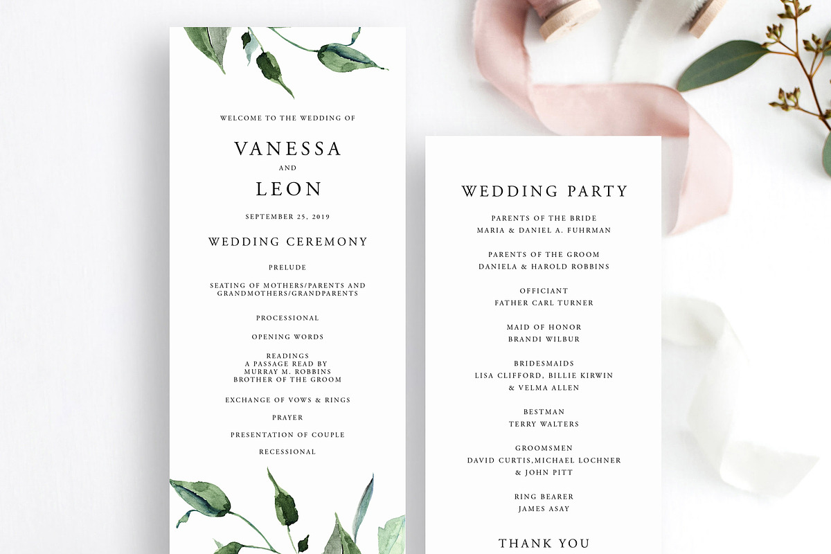 Greenery Wedding Ceremony Program in Templates - product preview 8