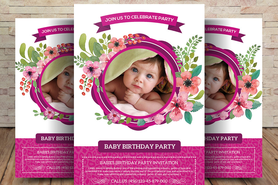 Baby Birthday Party Invitation in Flyer Templates - product preview 8
