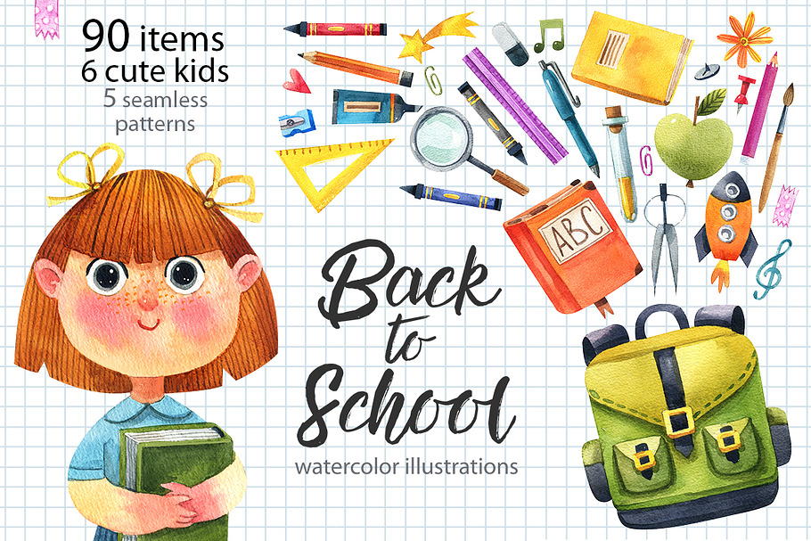 Back to school-watercolor set in Illustrations - product preview 8