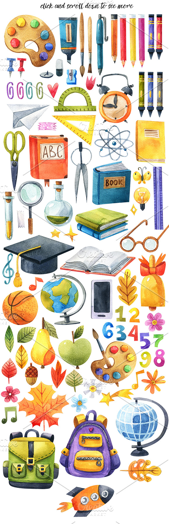 Back to school-watercolor set in Illustrations - product preview 1
