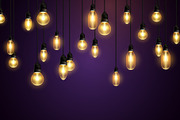 Retro bulbs hanging on violet