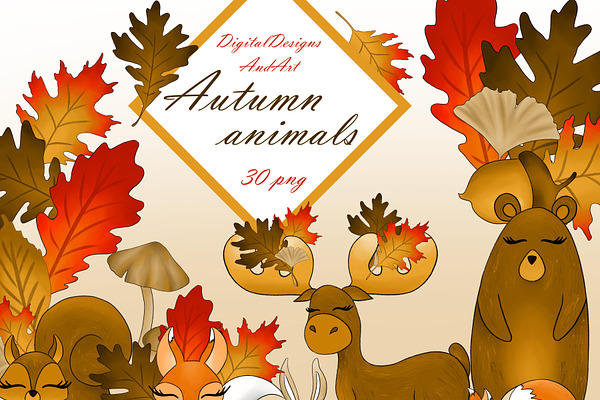 Autumn animals clipart