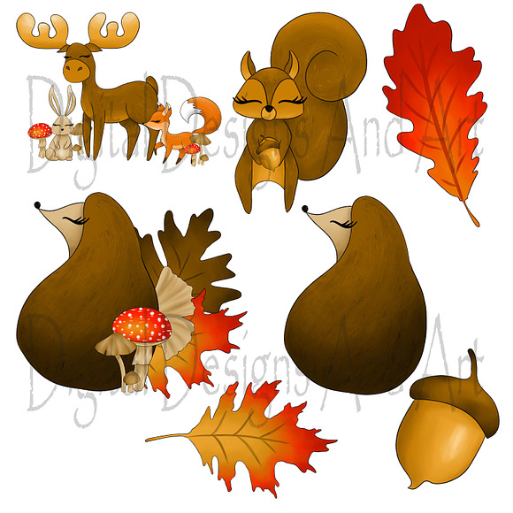 Autumn animals clipart in Illustrations - product preview 3