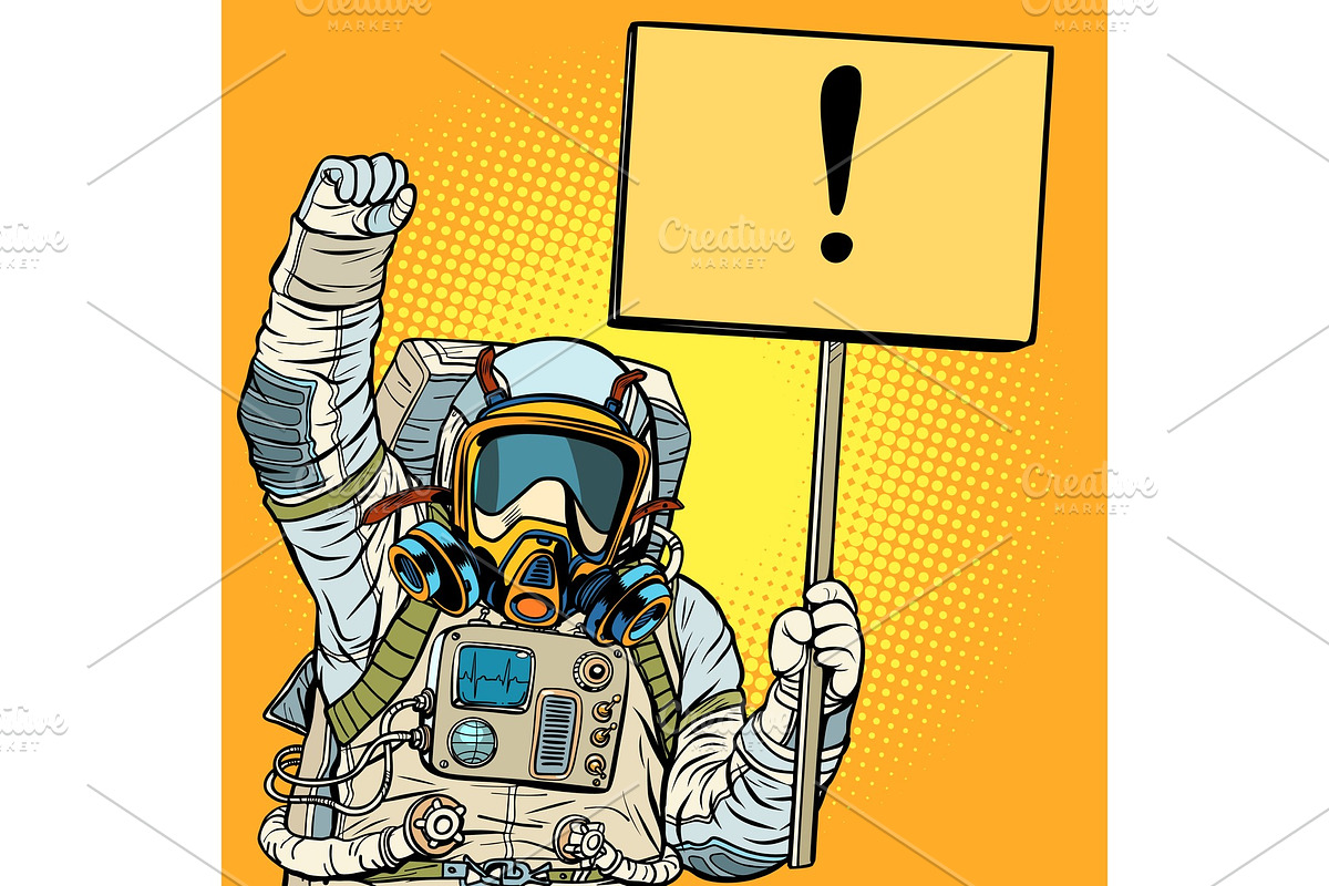 astronaut in gas mask protesting in Illustrations - product preview 8