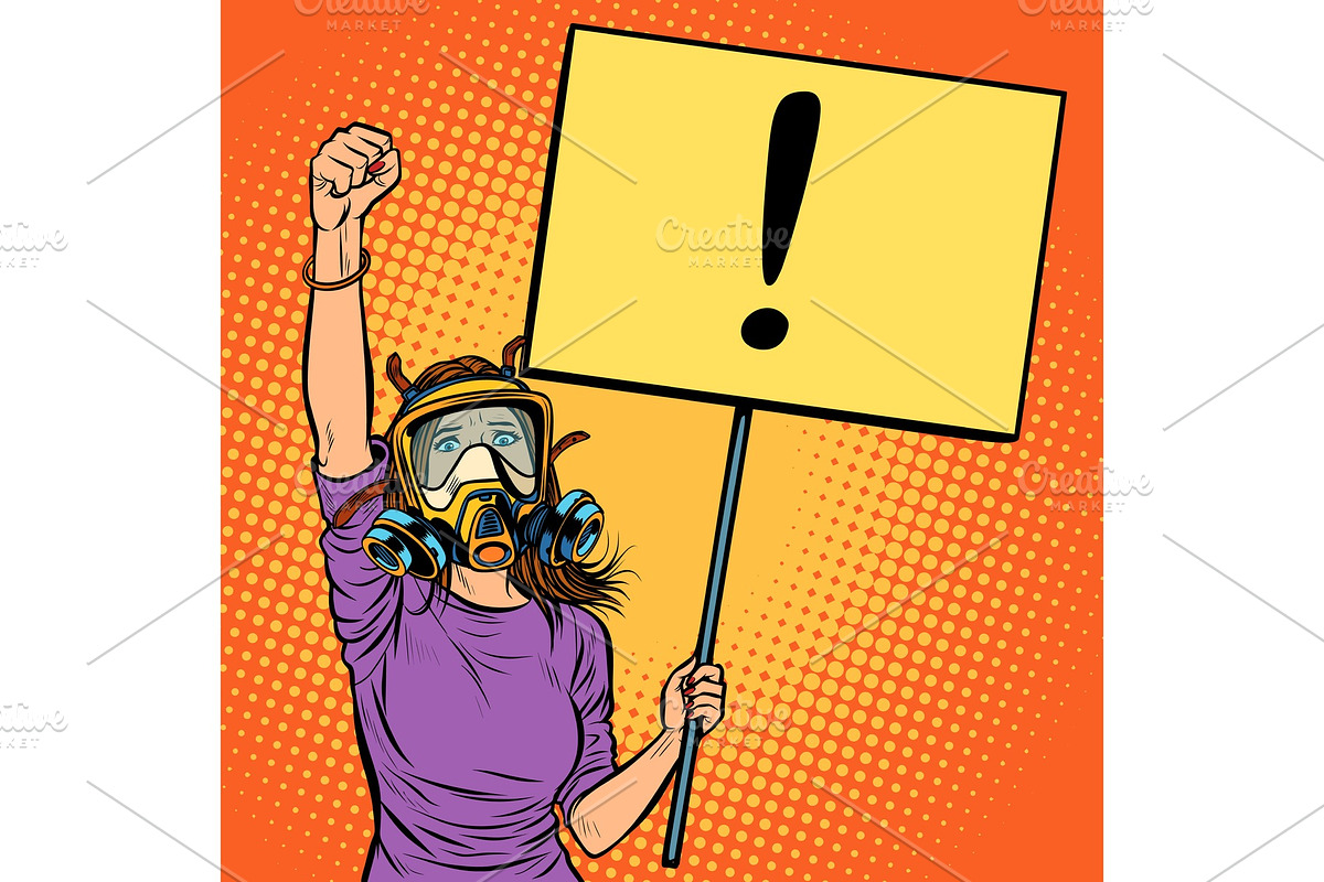 woman in gas mask protesting against in Illustrations - product preview 8