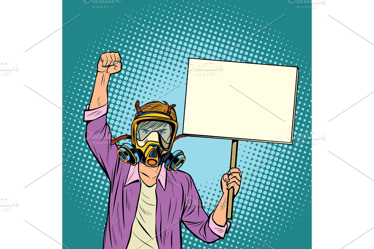 A man in a gas mask protesting in Illustrations - product preview 8