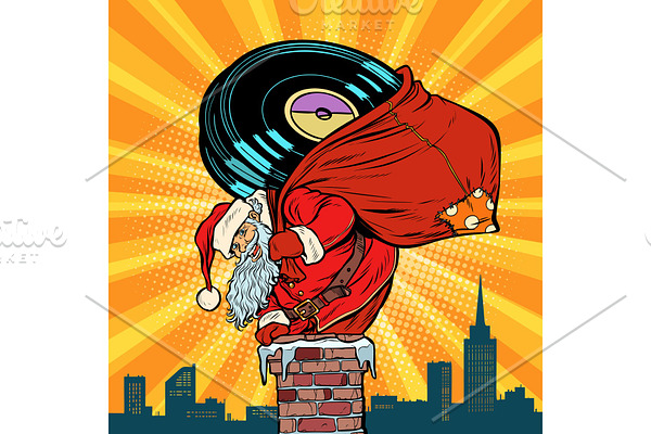 Santa Claus with vinyl records